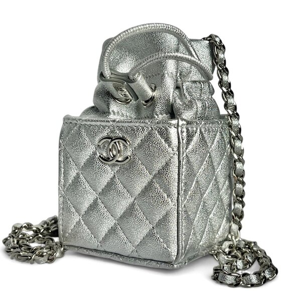 CHANEL Mini Shoulder Quilted Chain Bag Bucket Square *FULL SET Box Dust Bag Tags - Picture 1 of 14